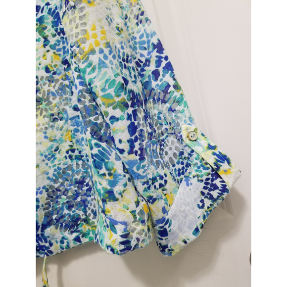 Hearts of Palm Abstract Prints Roll Tab Sleeves Draw String Waist Button Down 12 - Picture 3 of 10